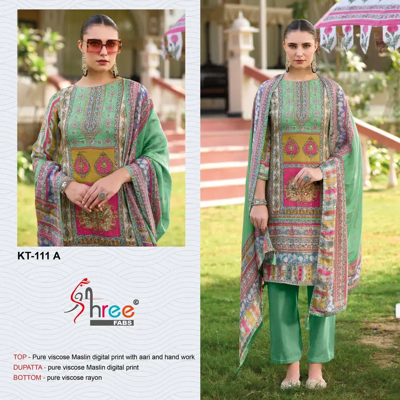 K 111 By Shree Fabs Viscose Printed Salwar Suits Suppliers In India